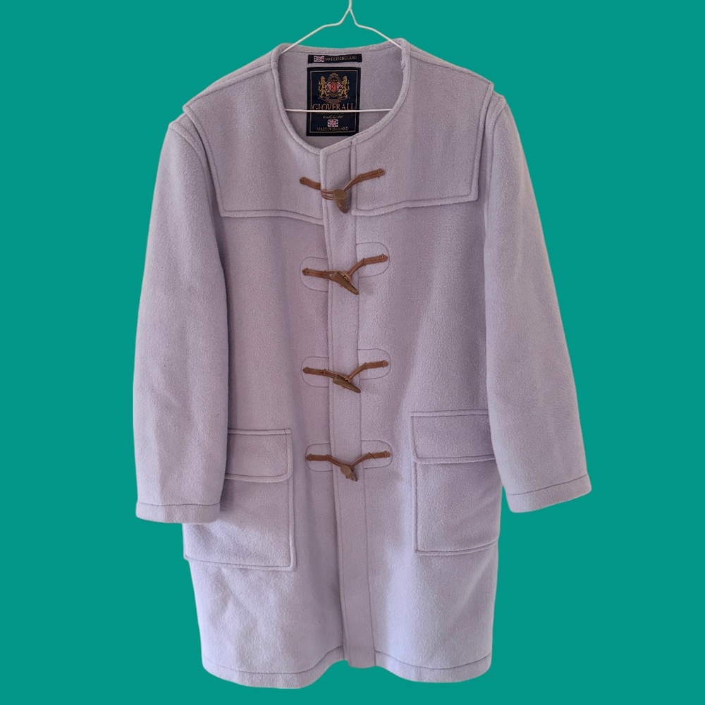 Pale Lavender Violet Wool Duffle Coat Gloverall England US size 14 Large